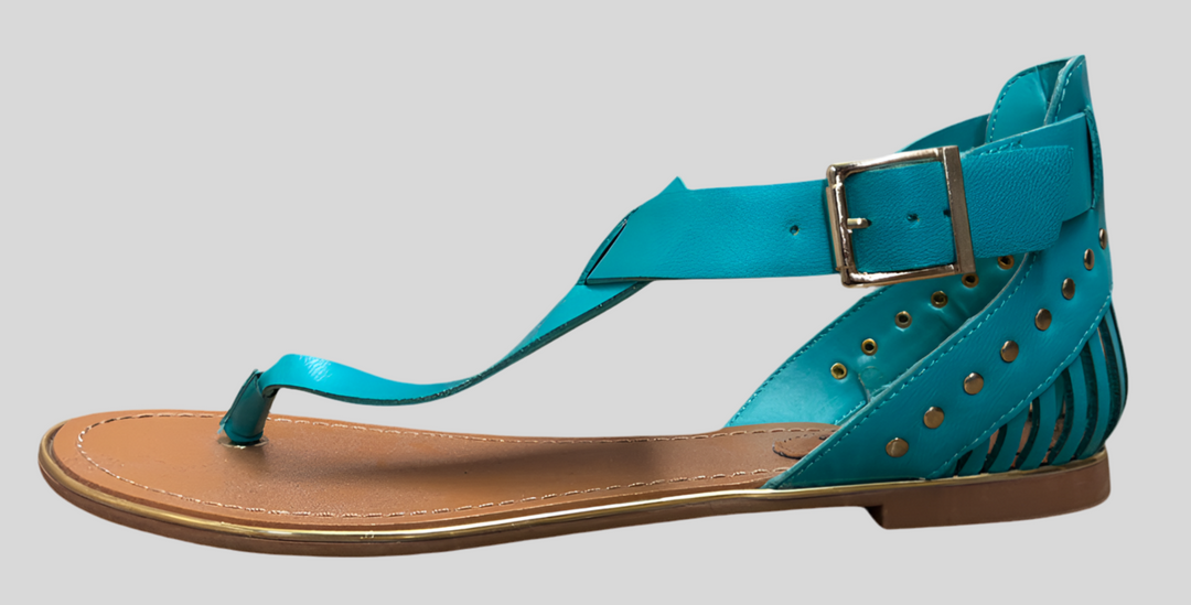 Leatherette Thong Ankle Cuff Strappy Caged Flat Sandals