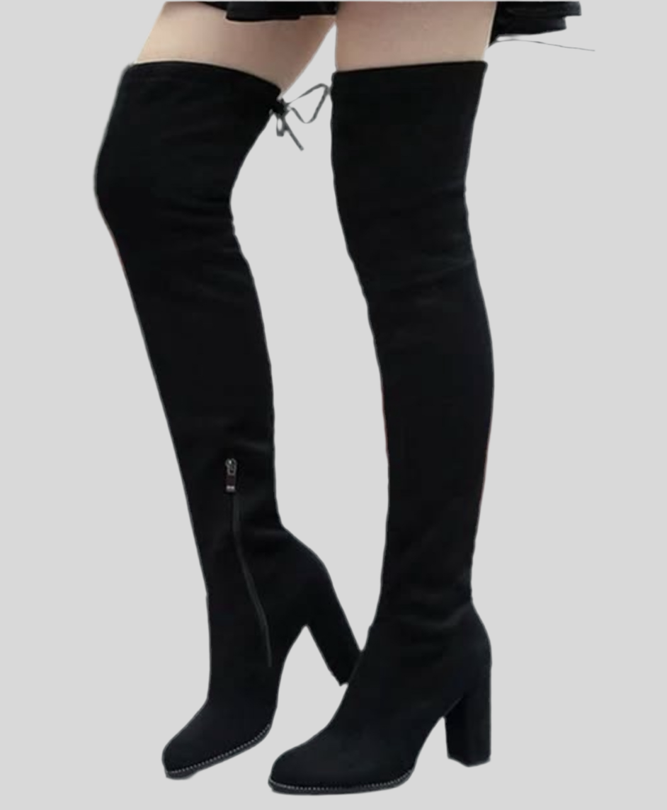 Suede Over the Knee Boots with Tie Detail and Heels