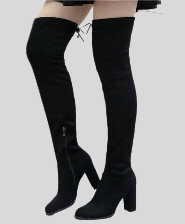 Suede Over the Knee Boots with Tie Detail and Heels