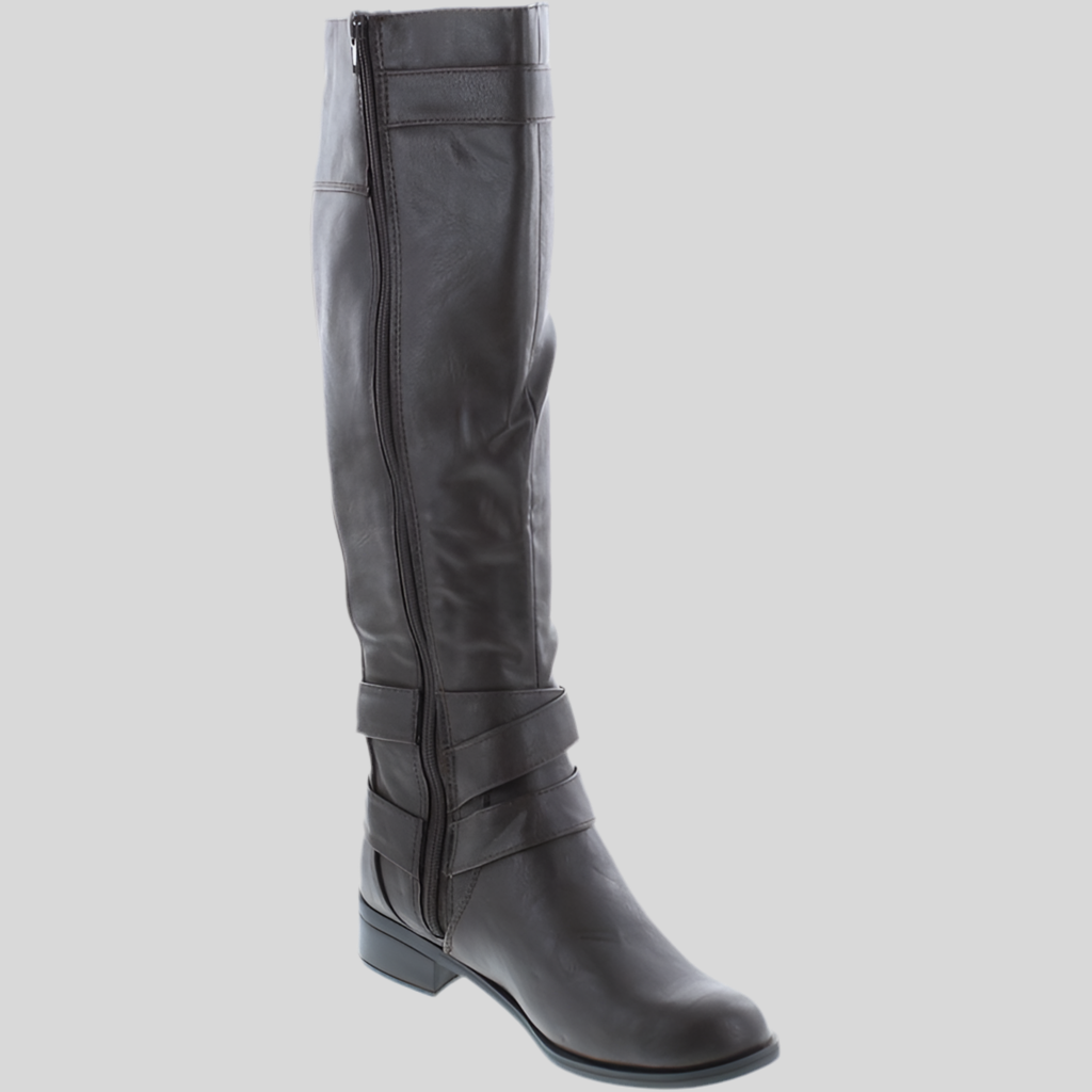 Faux Leather Buckle Accent Knee High Boots