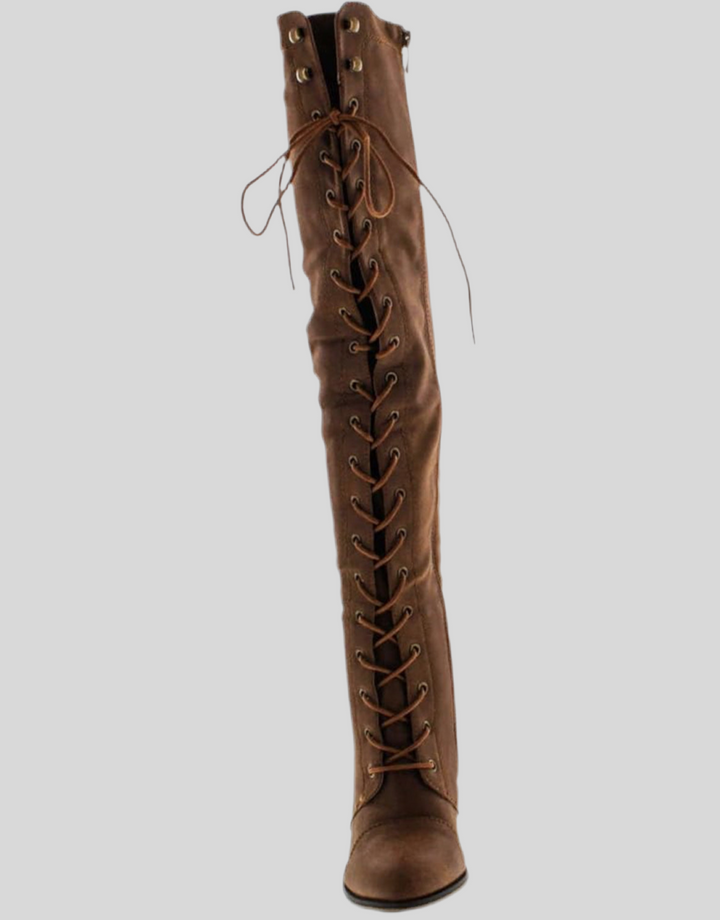 Chunky Heel Lace Up Over The Knee High Boots with Heels