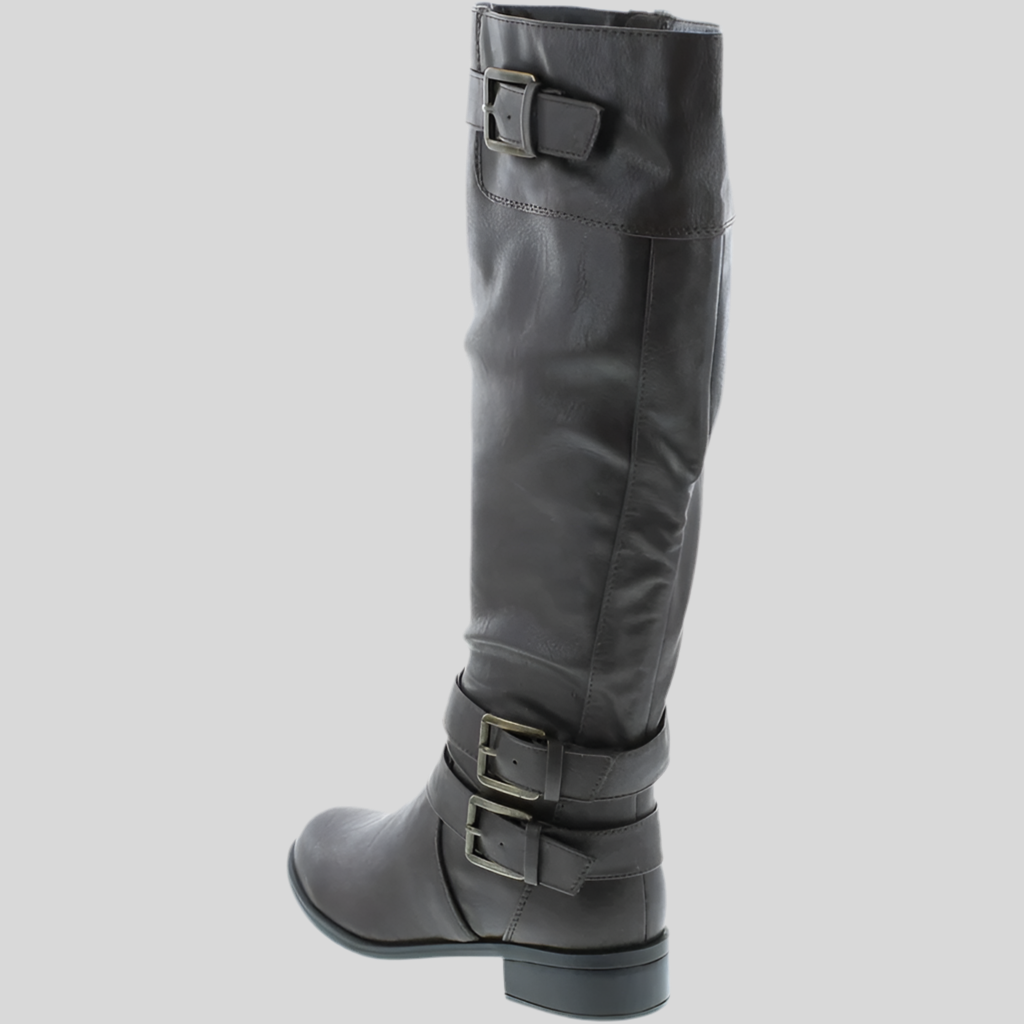 Faux Leather Buckle Accent Knee High Boots