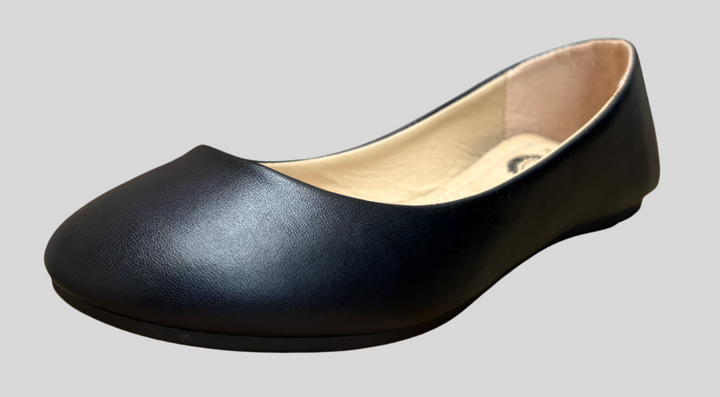 Wide Faux Leather Round Toe Ballet Flats