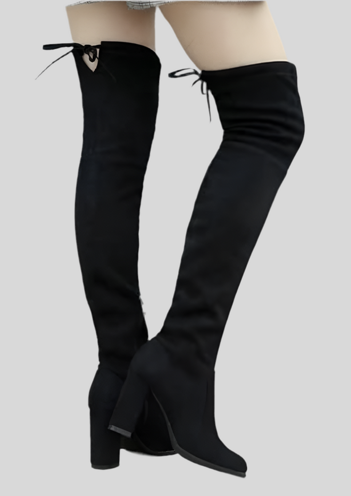 Suede Over the Knee Boots with Tie Detail and Heels