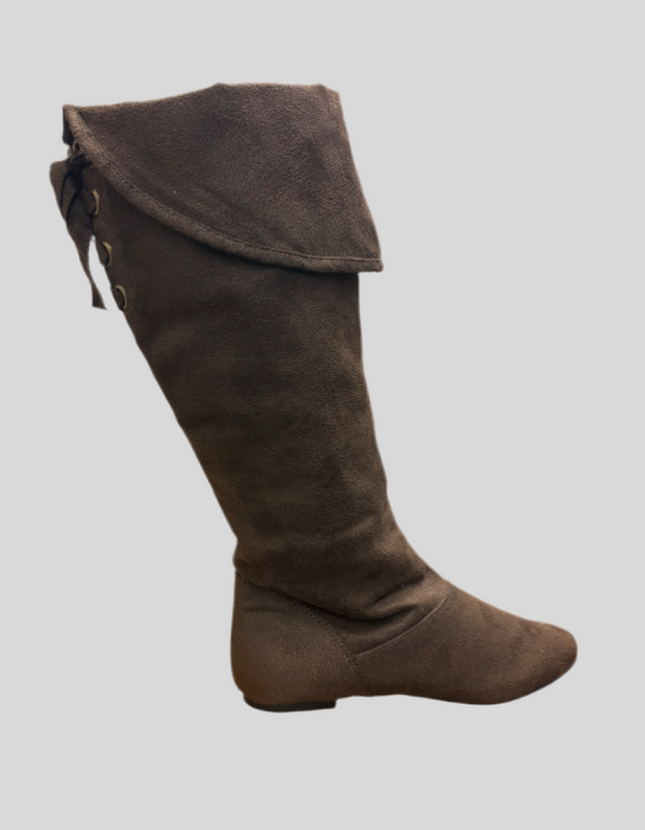 Brown Fold Over Full Calf High Faux Suede Boots