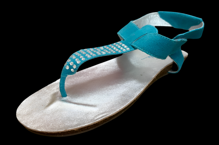 Rhinestone Studs Blue Leather Suede Thong Flat Sandals