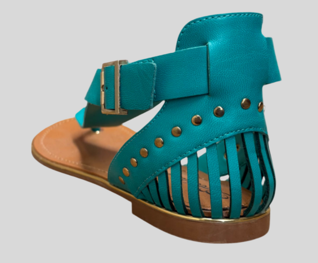Leatherette Thong Ankle Cuff Strappy Caged Flat Sandals