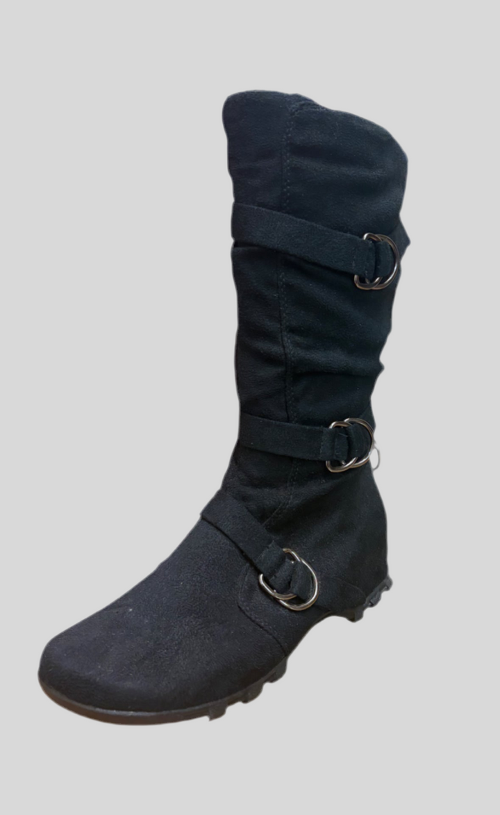 Buckle Slouch Flat Heel Mid Calf High Boots