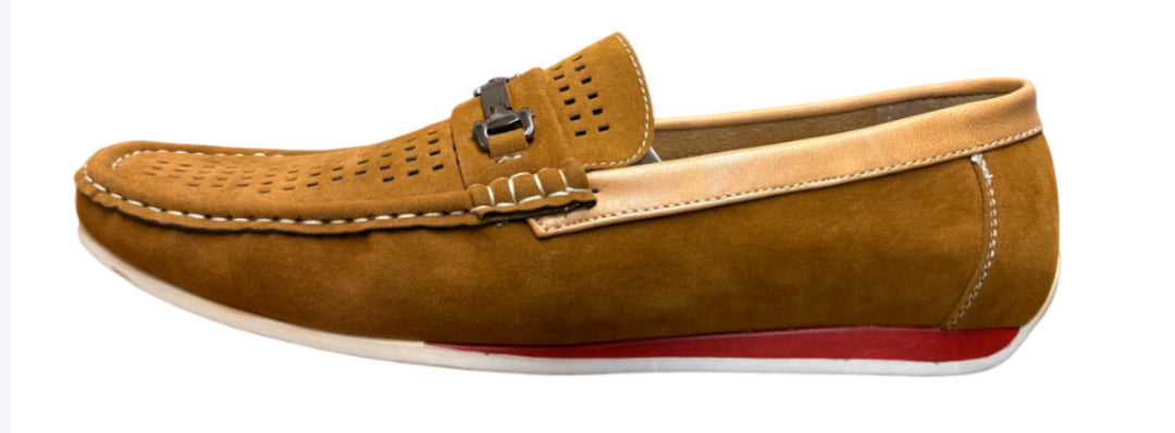 Suede Perforated Loafers with Metal Bit Dress Shoes