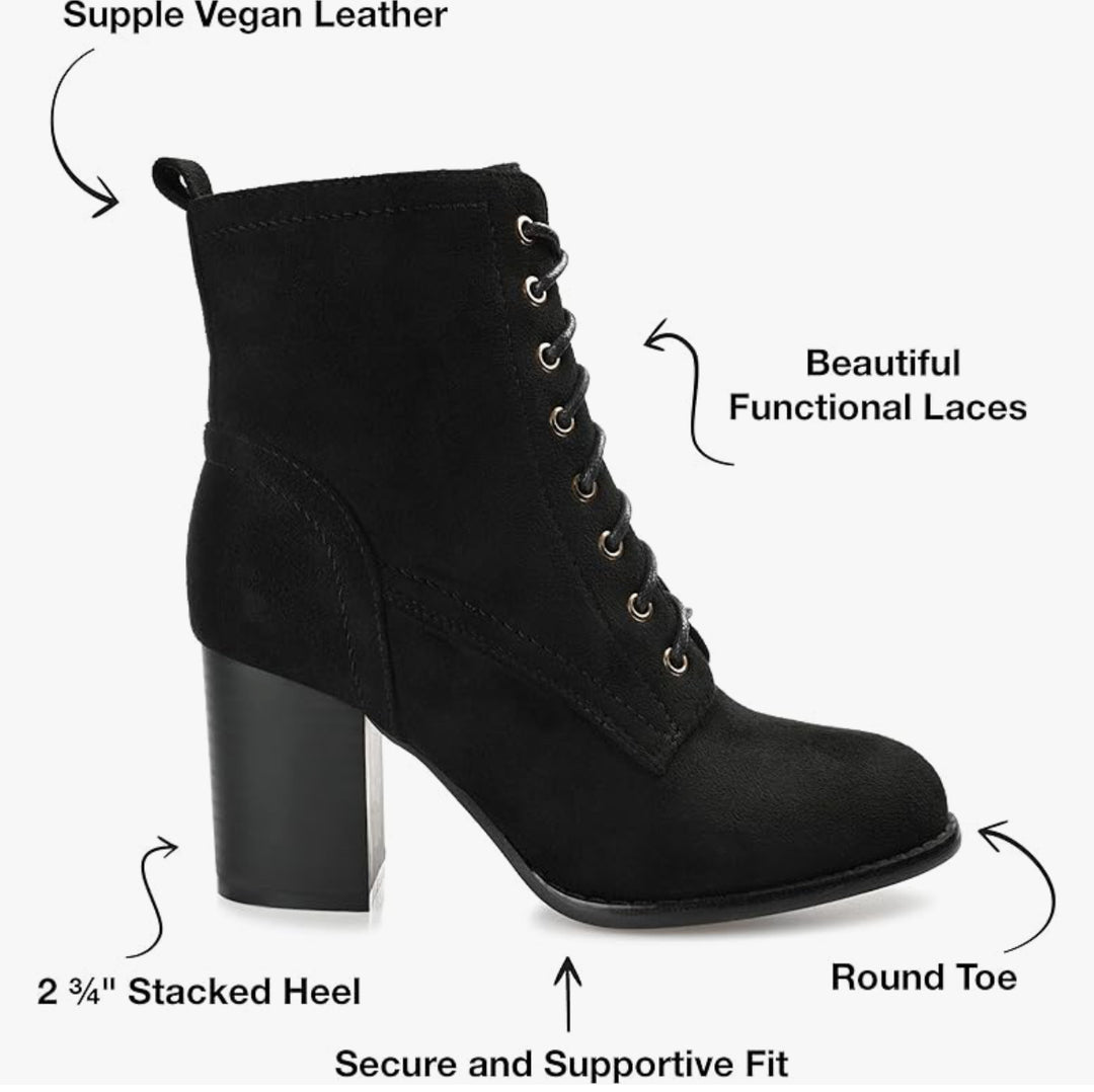Stacked Heel Lace-Up Booties