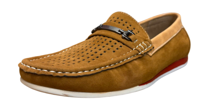 Suede Perforated Loafers with Metal Bit Dress Shoes