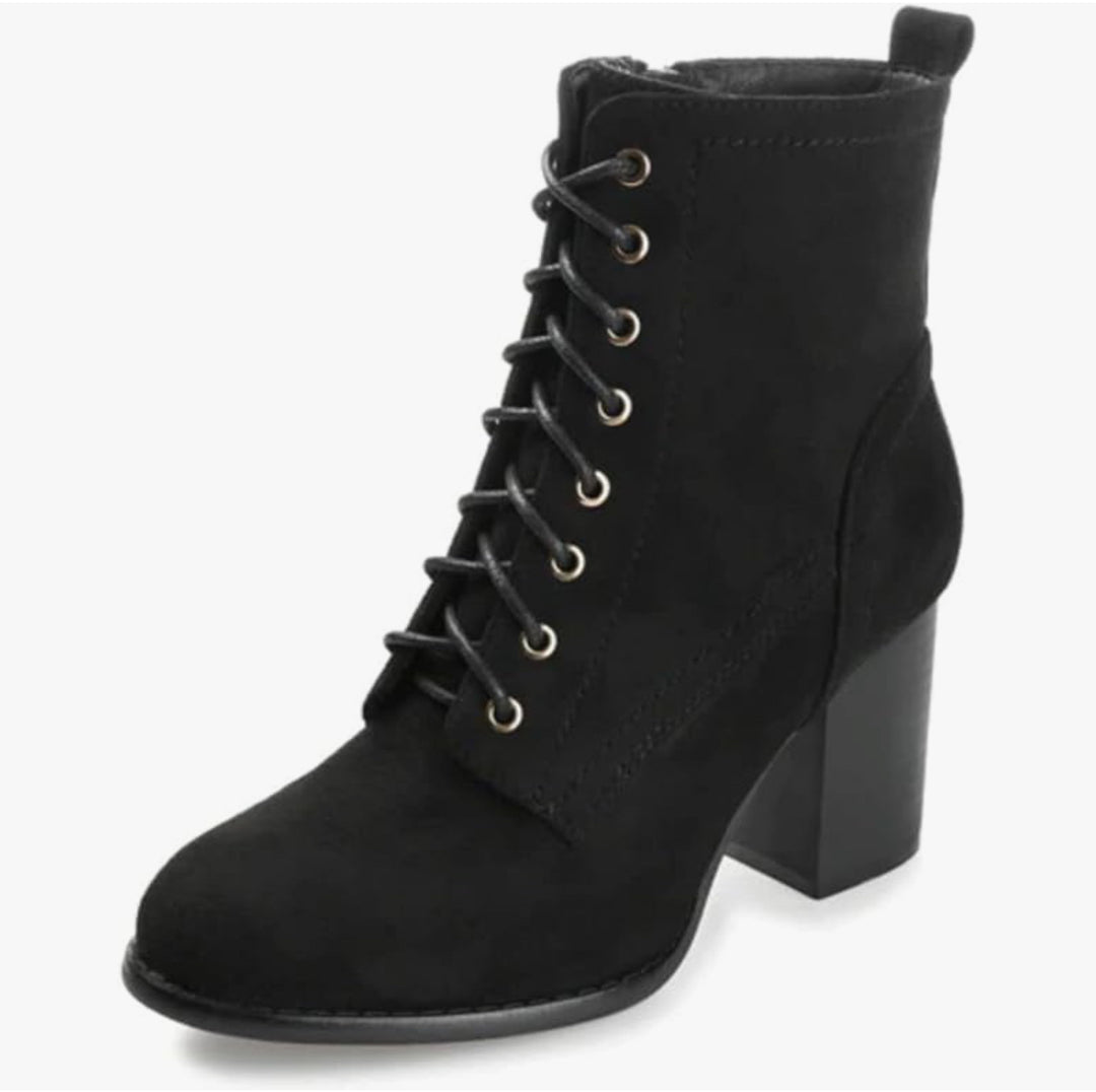 Stacked Heel Lace-Up Booties