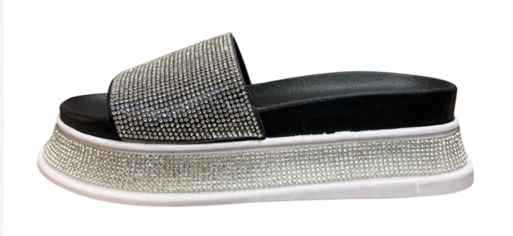 Rhinestone Platform Slide Sandals