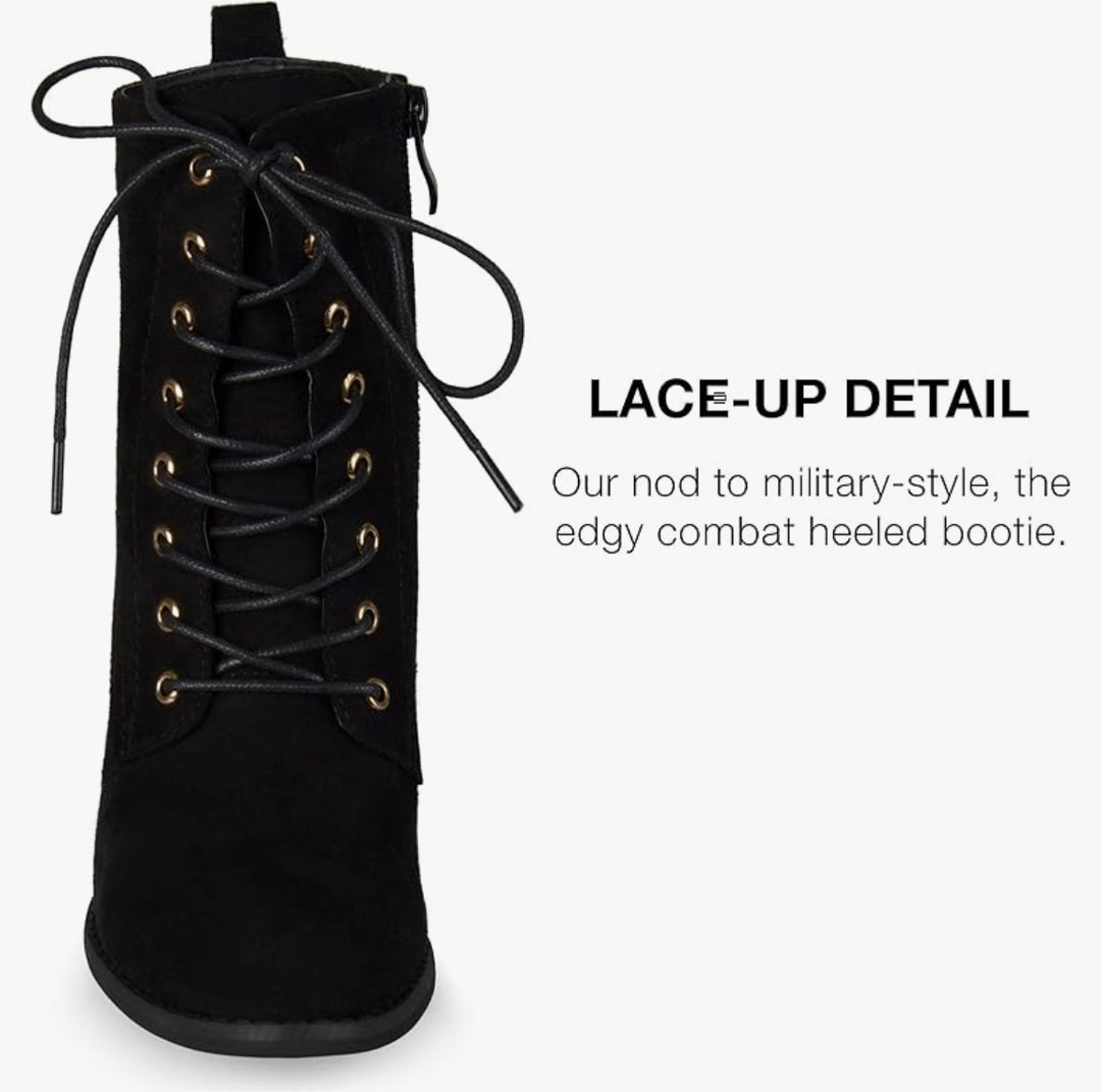 Stacked Heel Lace-Up Booties
