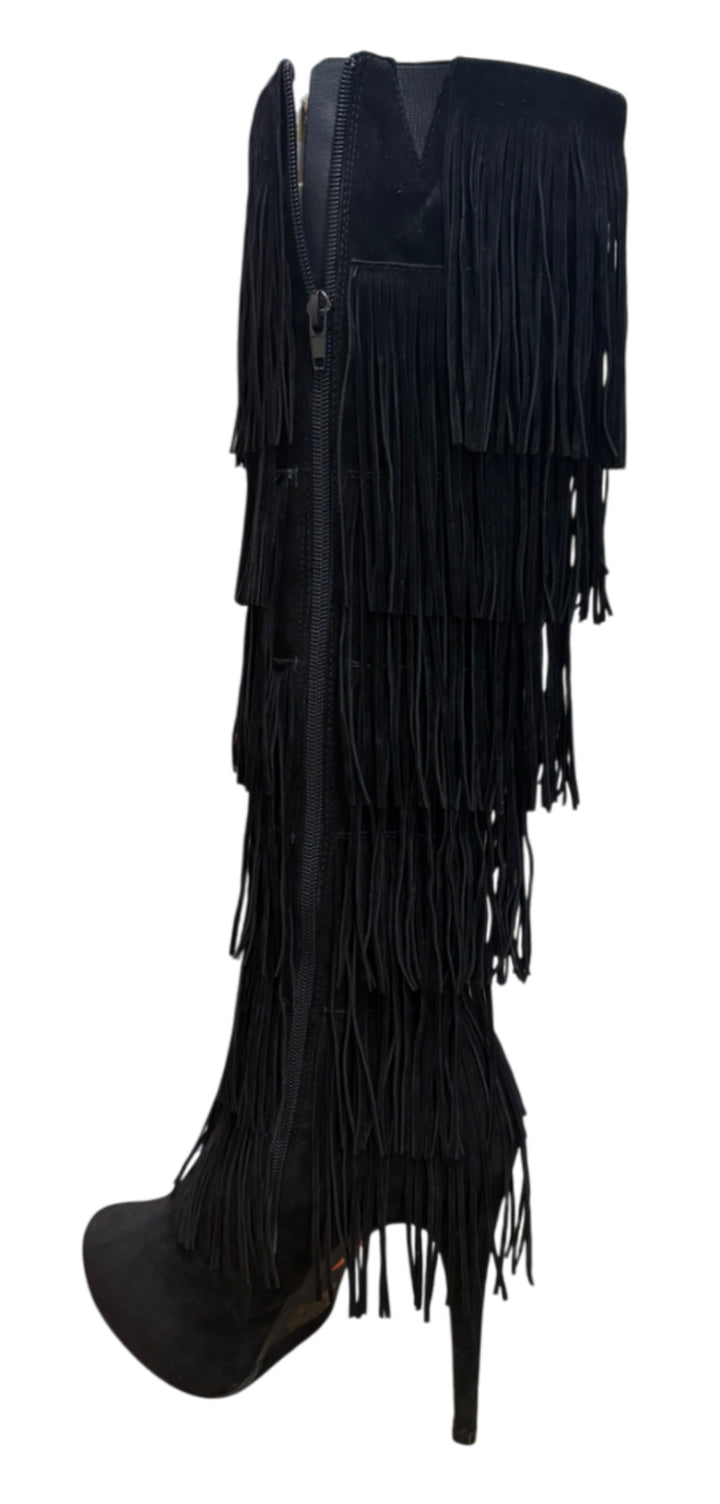 Tasels Suede Fringe Knee High Boots with Heels