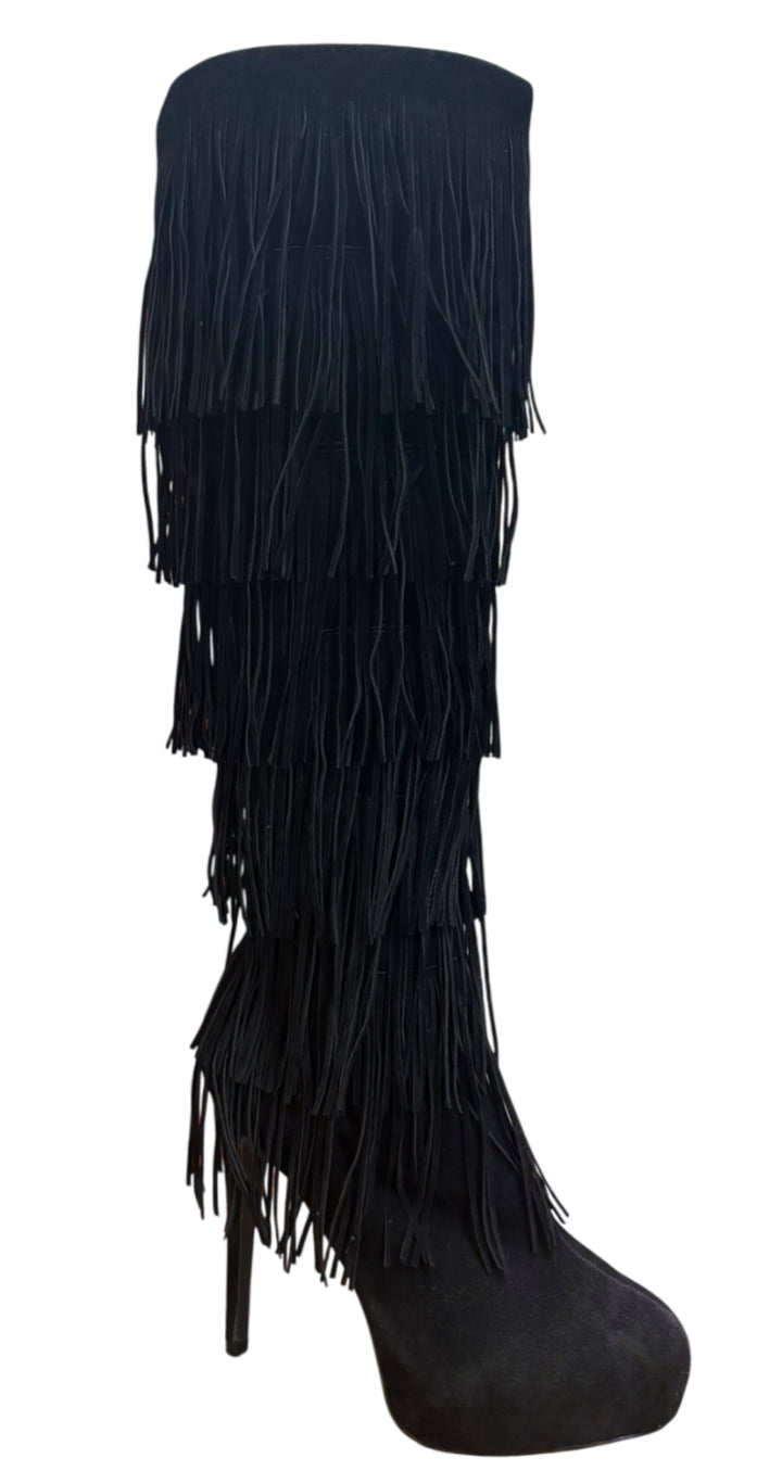 Tasels Suede Fringe Knee High Boots with Heels