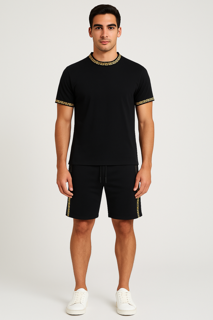 Black Greek Key Trim Shirt & Shorts