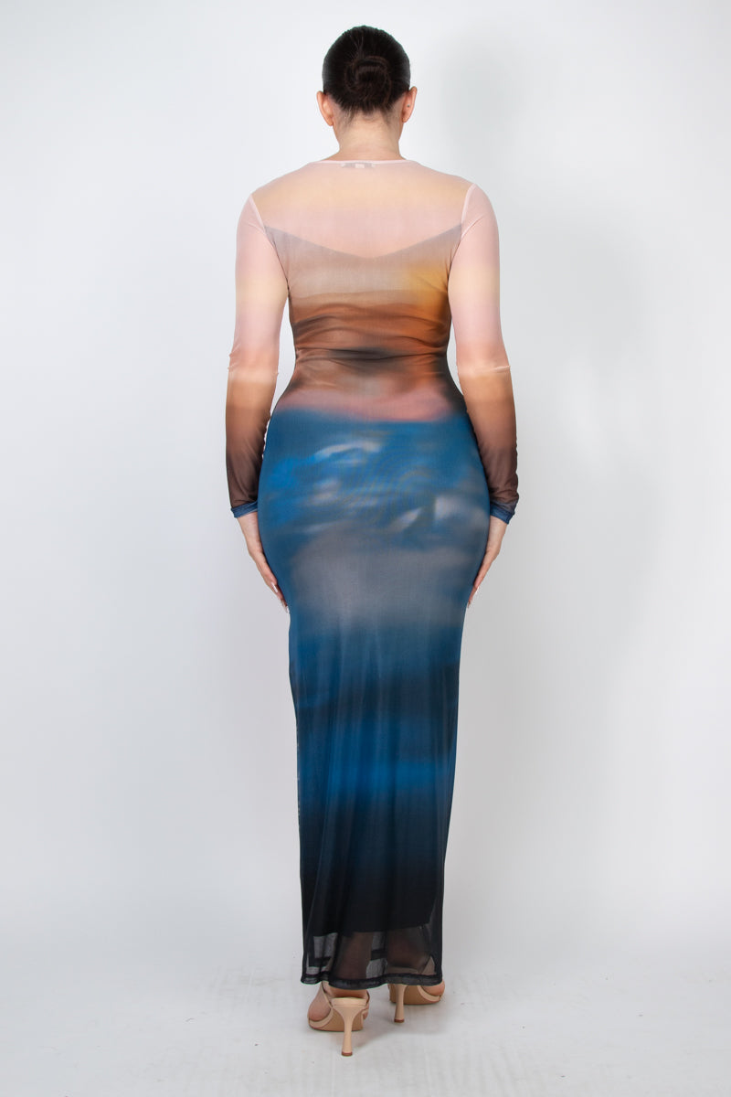 Twilight Horizon Two-Layer Mesh Maxi Dress
