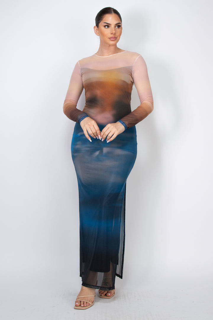 Twilight Horizon Two-Layer Mesh Maxi Dress