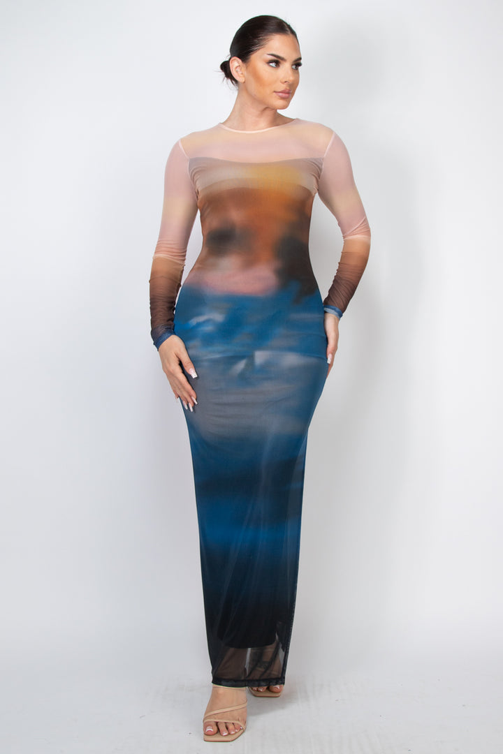 Twilight Horizon Two-Layer Mesh Maxi Dress