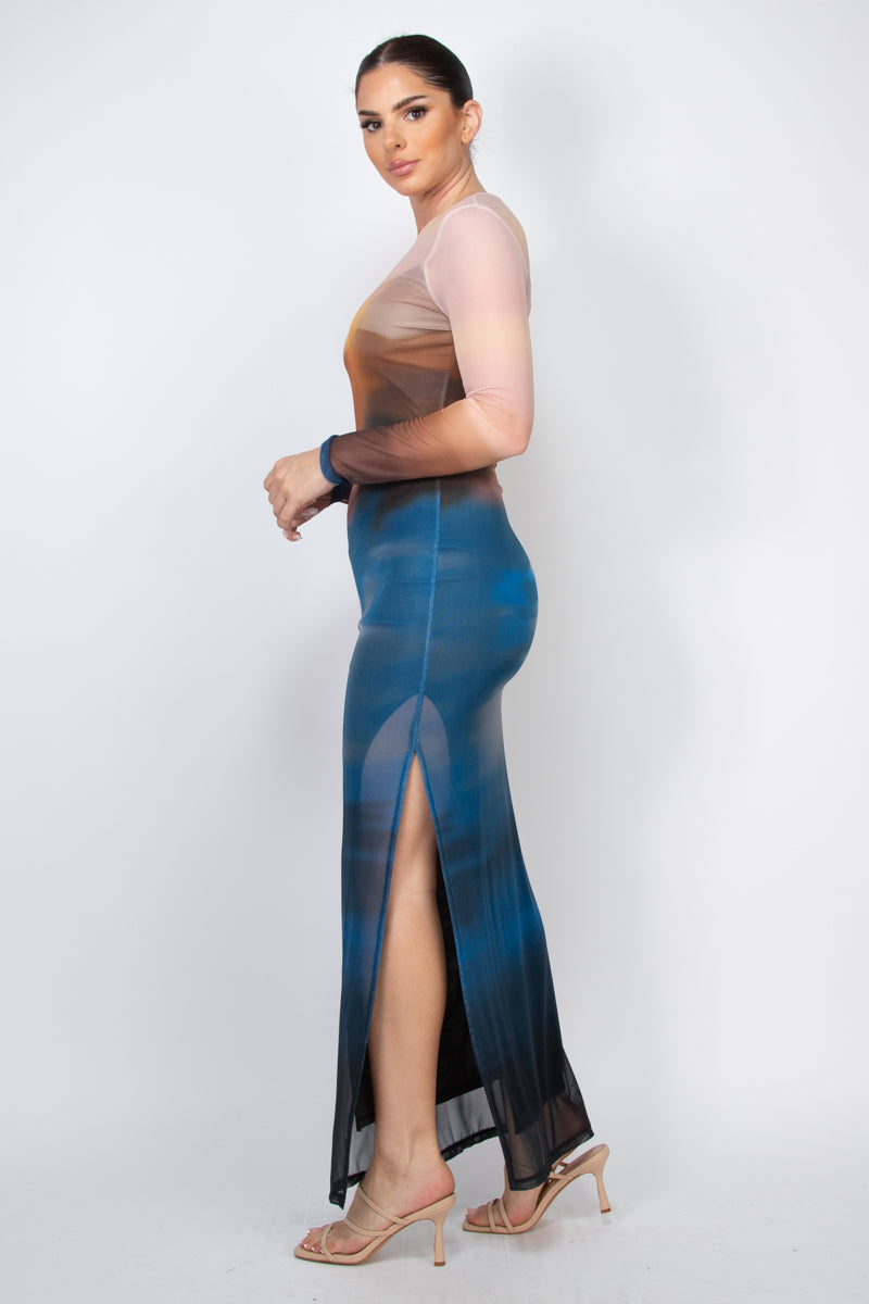Twilight Horizon Two-Layer Mesh Maxi Dress