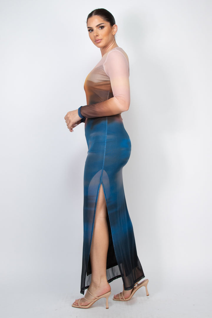 Twilight Horizon Two-Layer Mesh Maxi Dress