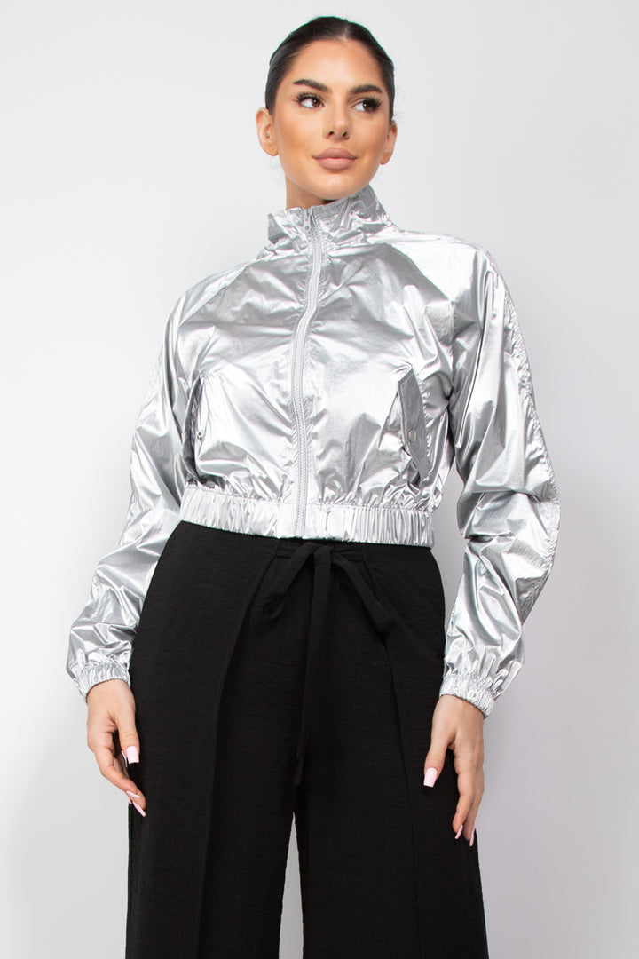 Zip-Up Mock Neck Windbreaker Jacket