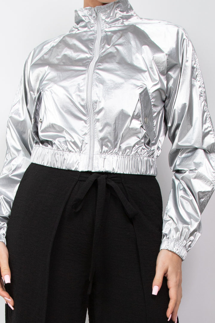 Zip-Up Mock Neck Windbreaker Jacket