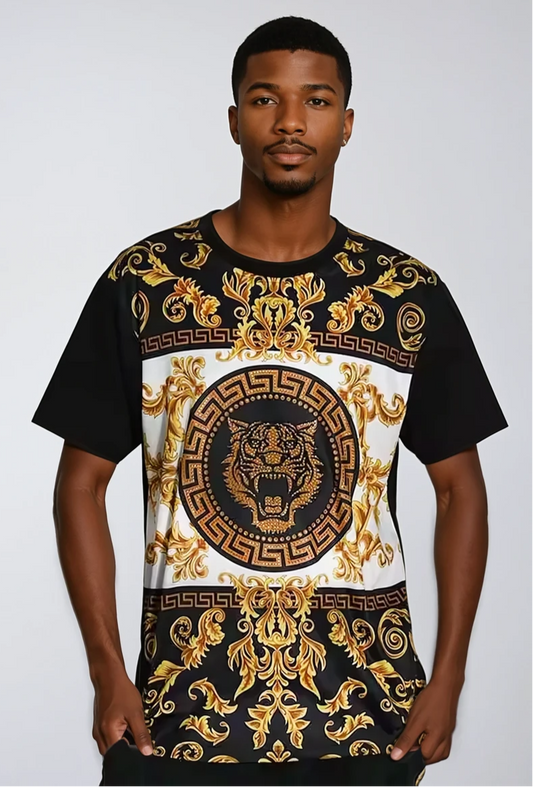 Royal Gold Tiger Baroque Tee Shirt with Rhinestones