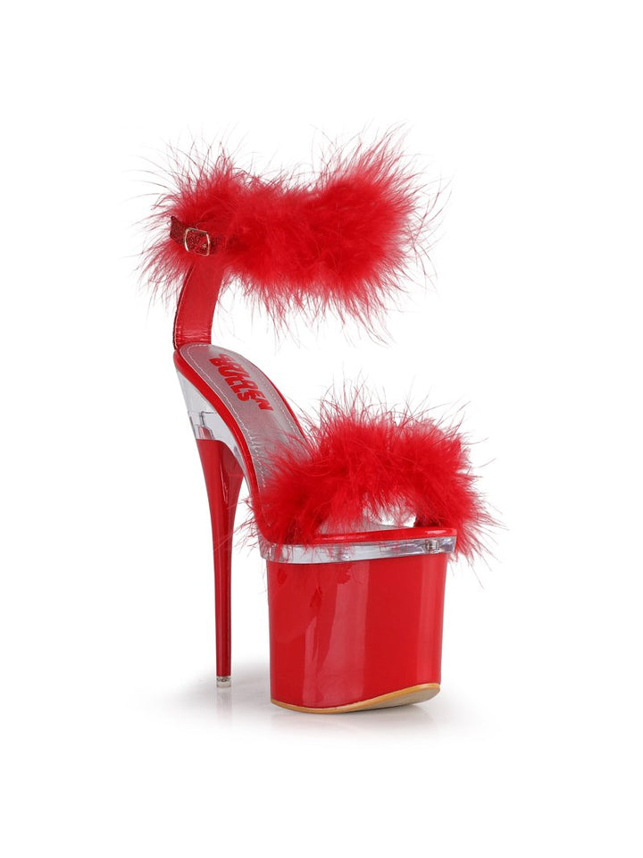 Exotic Fur Trim Ankle Strap Platform Heels