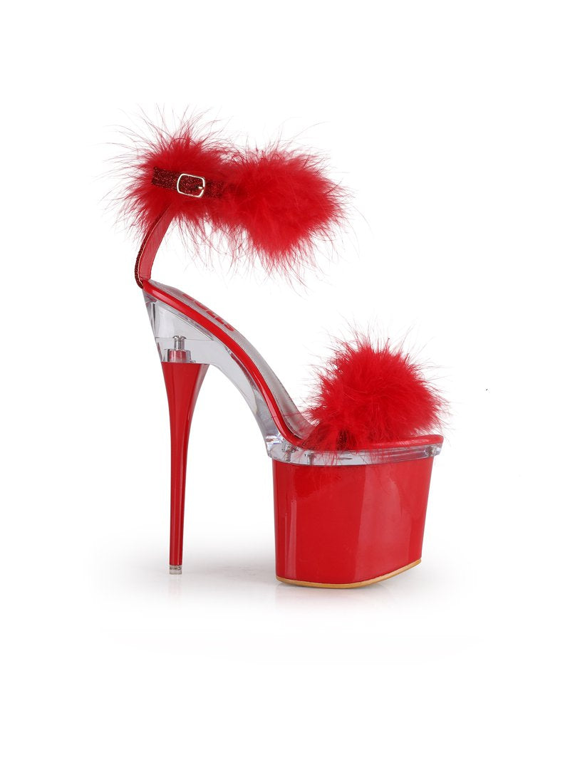Exotic Fur Trim Ankle Strap Platform Heels