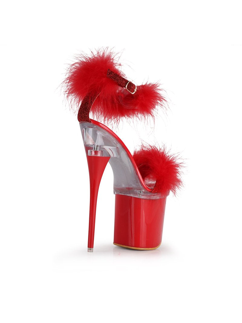 Exotic Fur Trim Ankle Strap Platform Heels