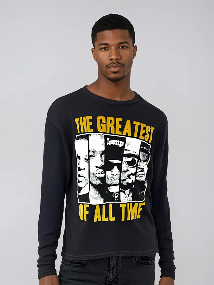 The Greatest of All Time Long Sleeve Waffle Knit Graphic Shirt