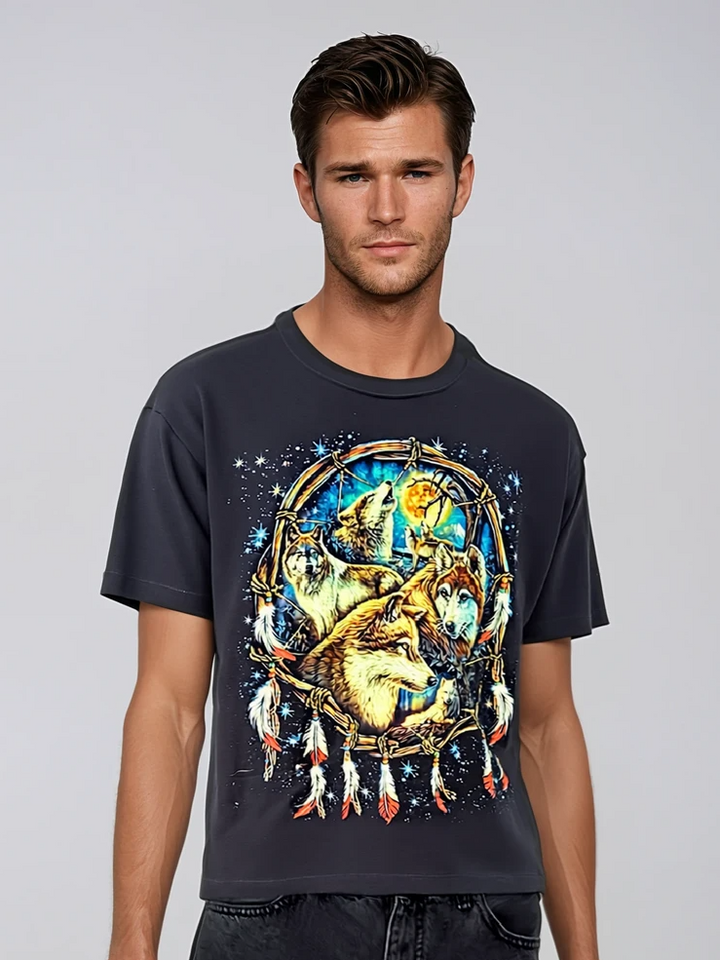 Glow-in-the-Dark Double-Sided Graphic Tee Shirt – Wolf Dreamcatcher Edition