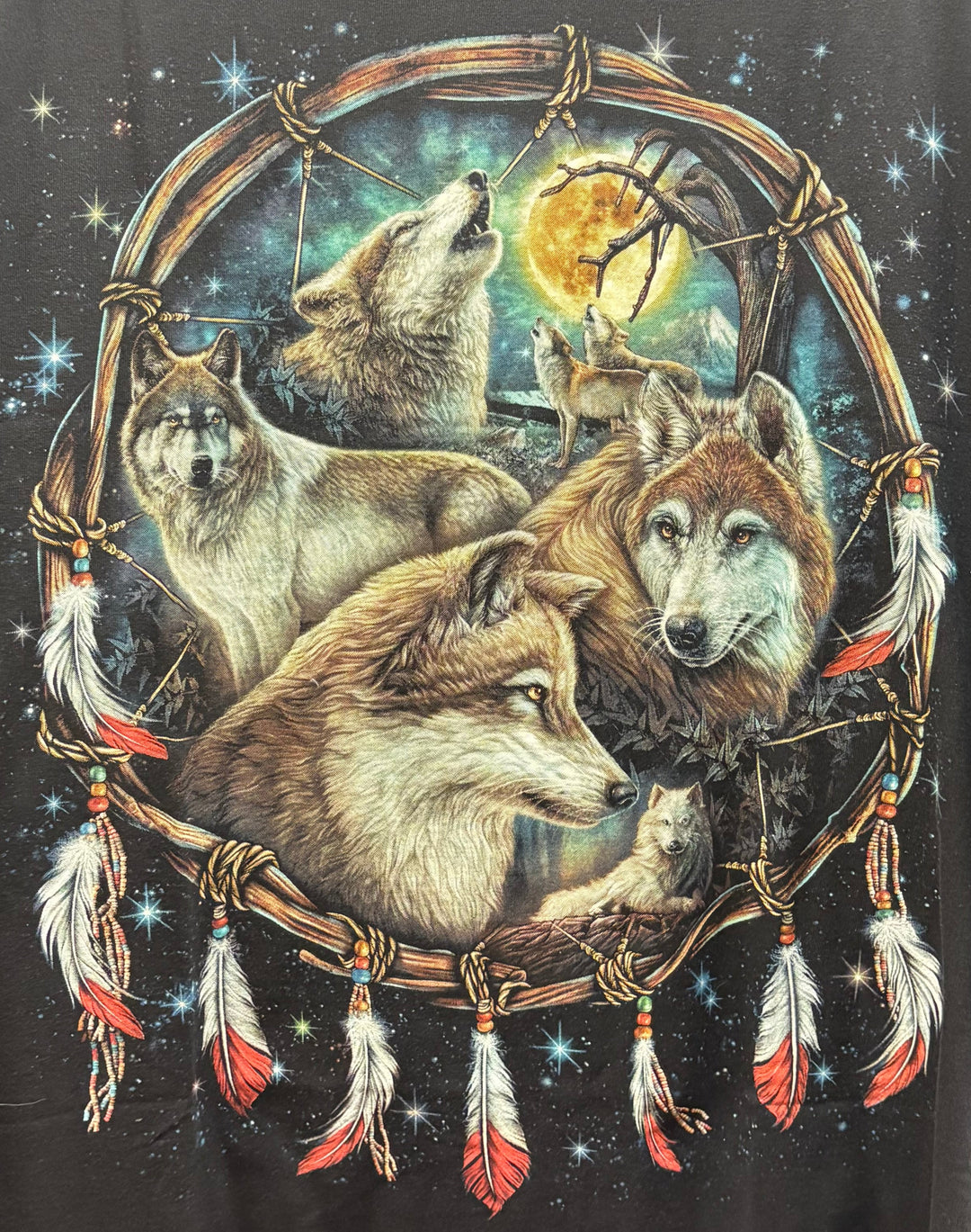 Glow-in-the-Dark Double-Sided Graphic Tee Shirt – Wolf Dreamcatcher Edition