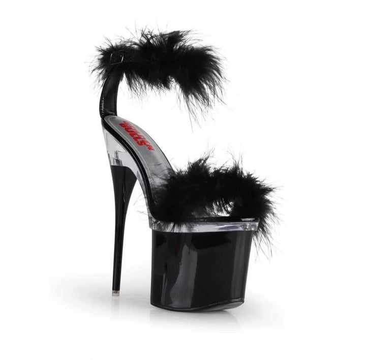 Exotic Fur Trim Ankle Strap Platform Heels