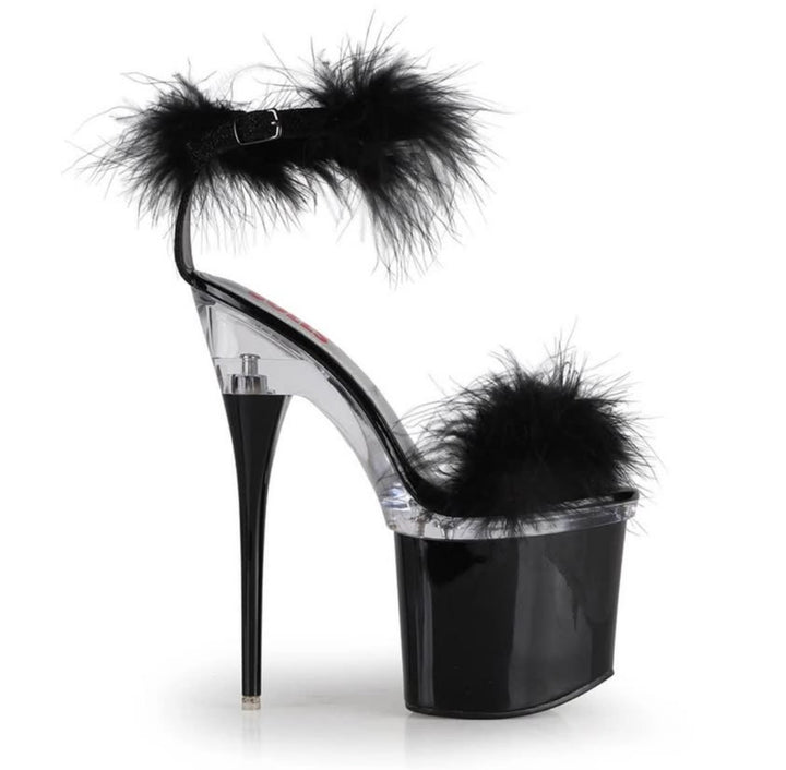 Exotic Fur Trim Ankle Strap Platform Heels