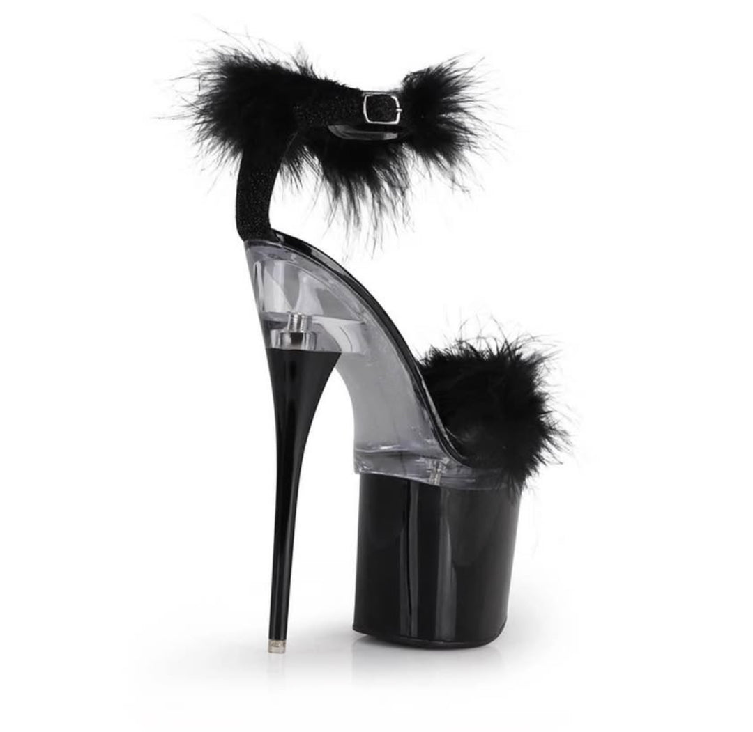 Exotic Fur Trim Ankle Strap Platform Heels