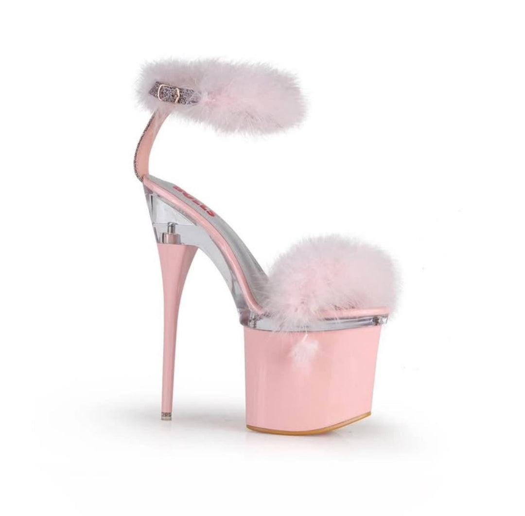 Exotic Fur Trim Ankle Strap Platform Heels