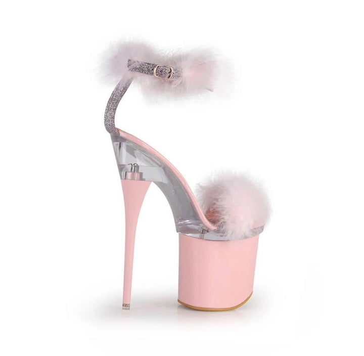 Exotic Fur Trim Ankle Strap Platform Heels