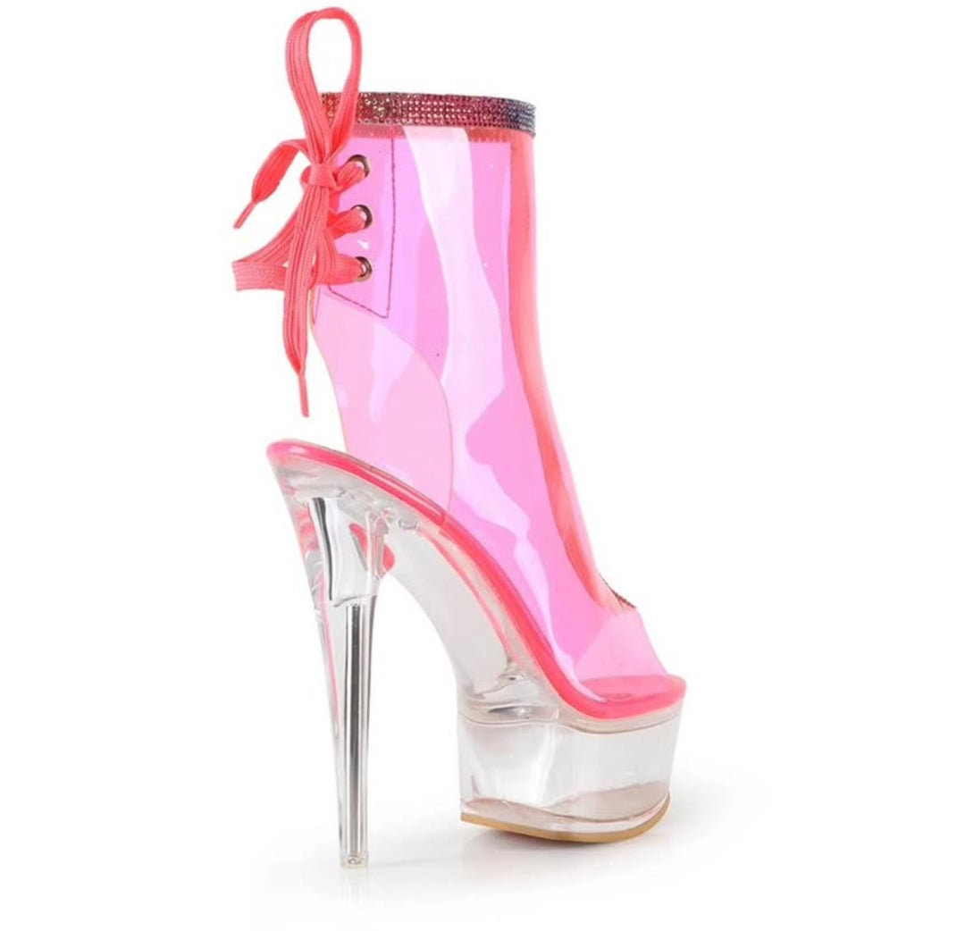 Rhinestones Transparent Clear Platform Heel Ankle Boots