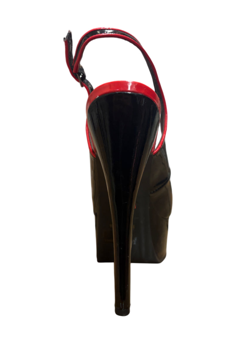 Black/Red Two Tone Slingback Open Toe Platform Heels
