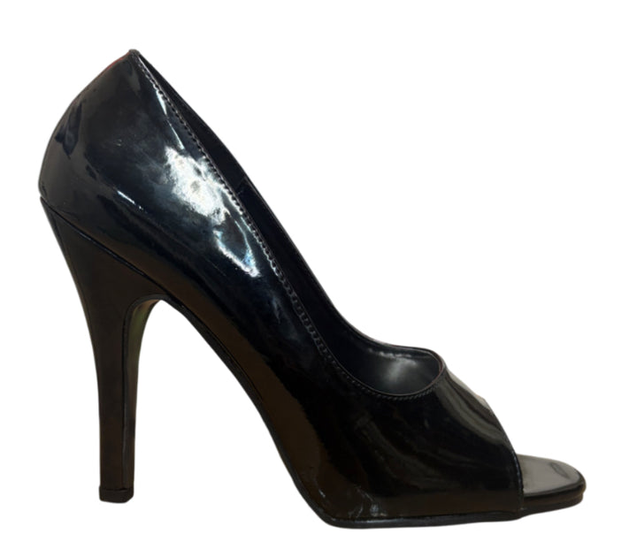 Gloss Black Open Toe Heels