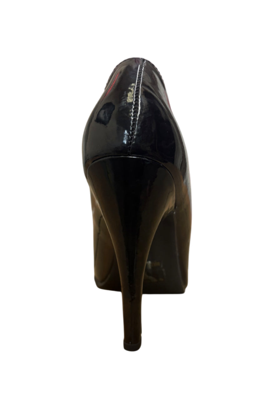 Gloss Black Open Toe Heels
