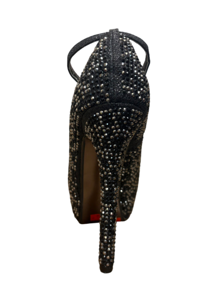 Black/Silver Two Tone Rhinestone Platform Heels with Ankle Strap