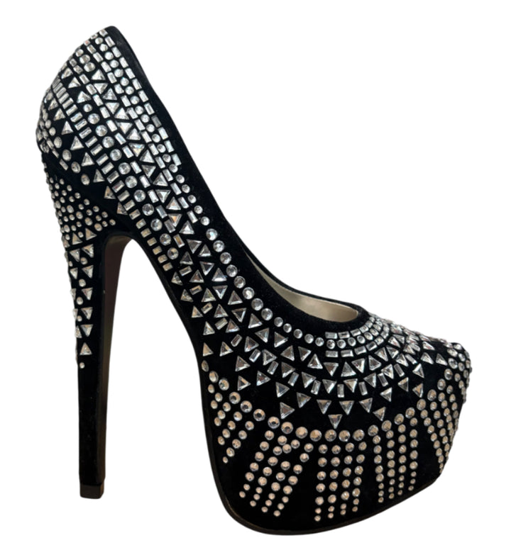 Studded Rhinestone Suede Platform Heels