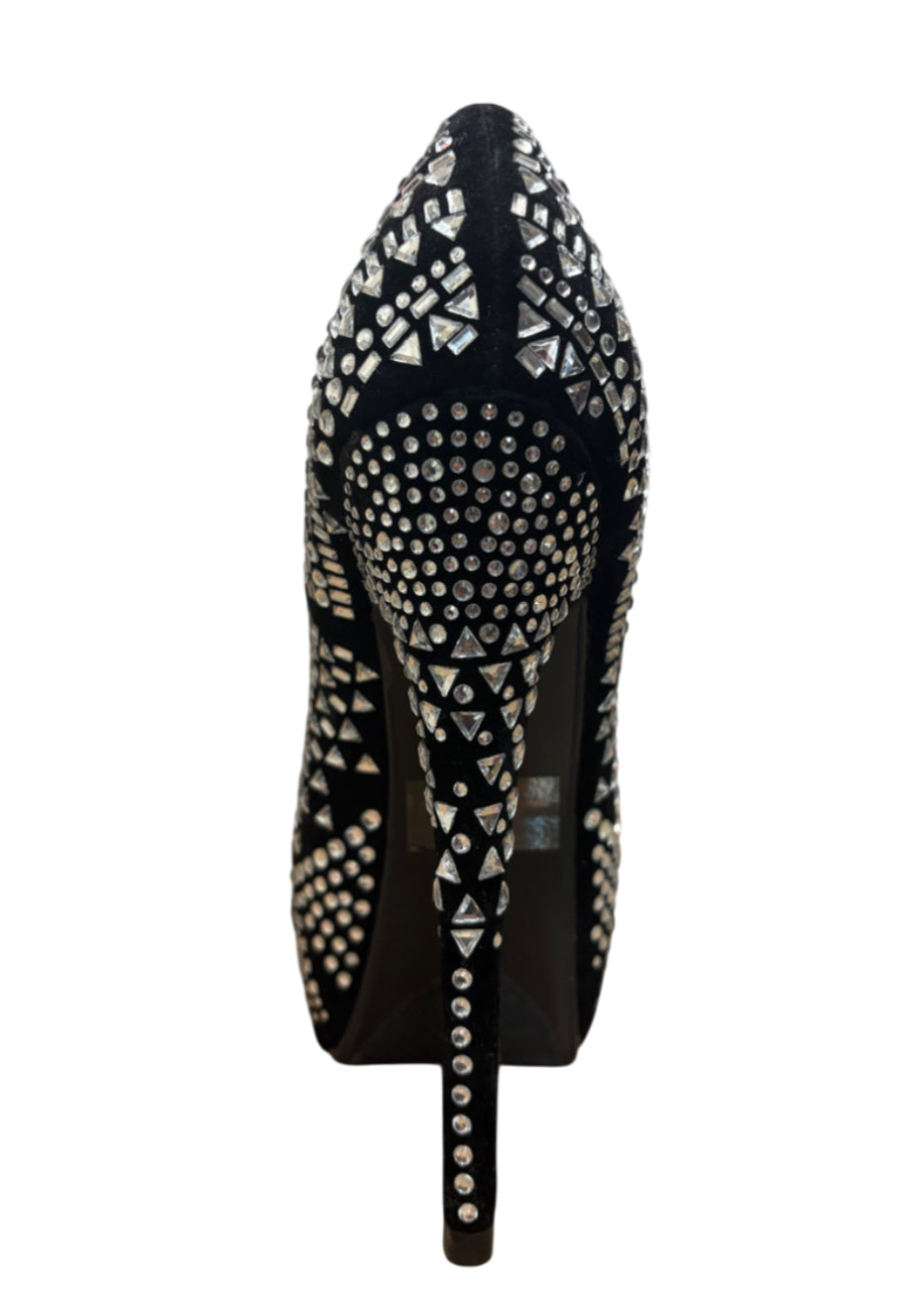 Studded Rhinestone Suede Platform Heels
