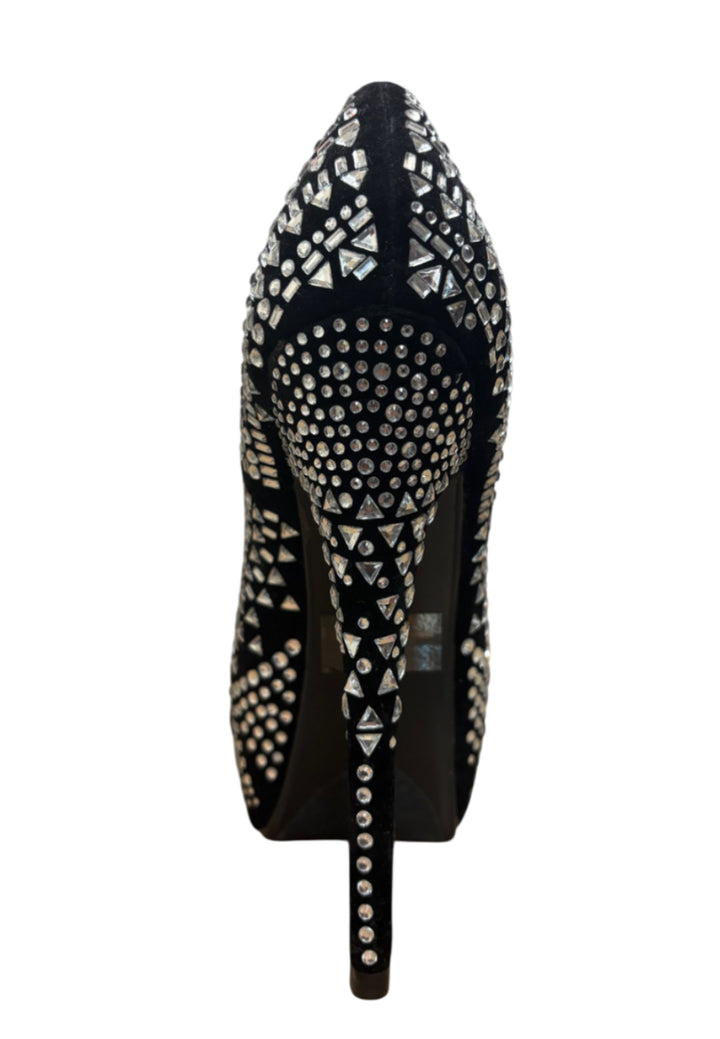 Studded Rhinestone Suede Platform Heels