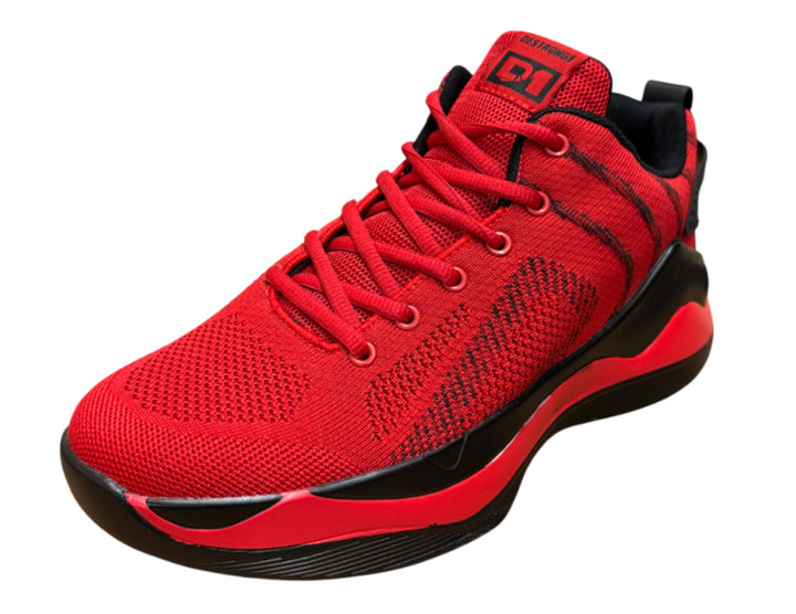 Red Athletic Shoes with Black Stripe Design