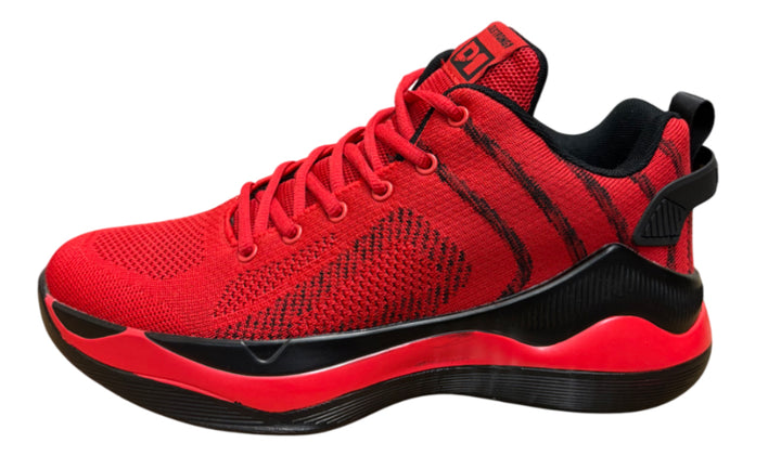Red Athletic Shoes with Black Stripe Design